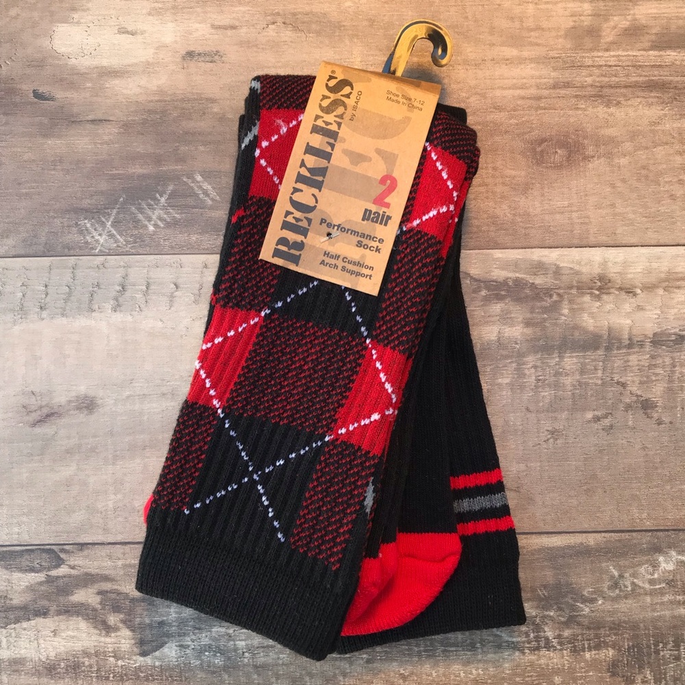 2 Pairs Reckless Red & Black Crew Socks